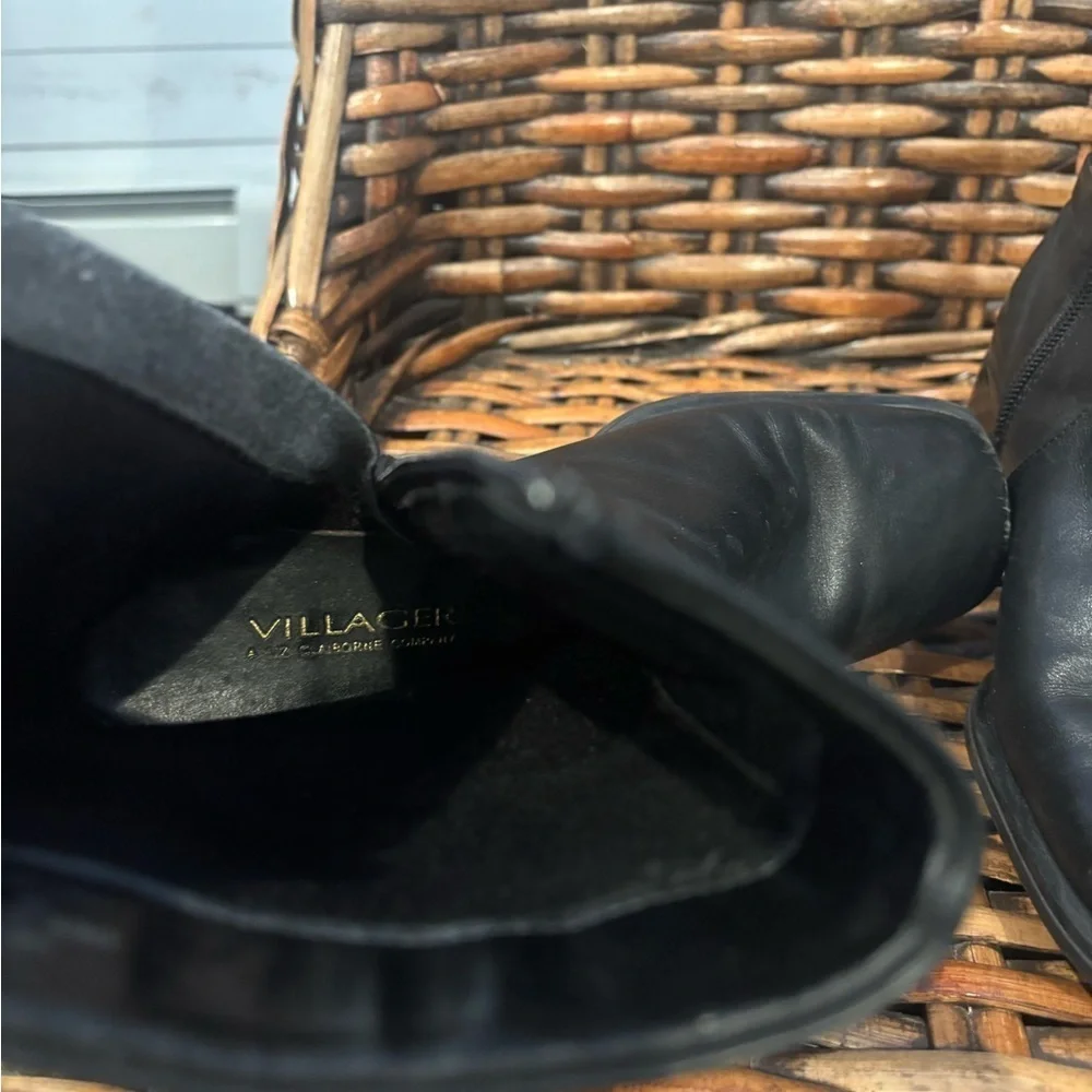 Villager HARRIS Dressy Ankle Boots Black Leather Block Square Toe Size 7